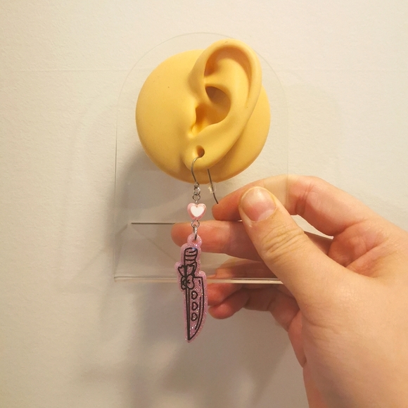 SOLD - FREE GIFT WITH PURCHASE OVER $20 New Resin Pink Sparkly Knife Earrings - Picture 2 of 7